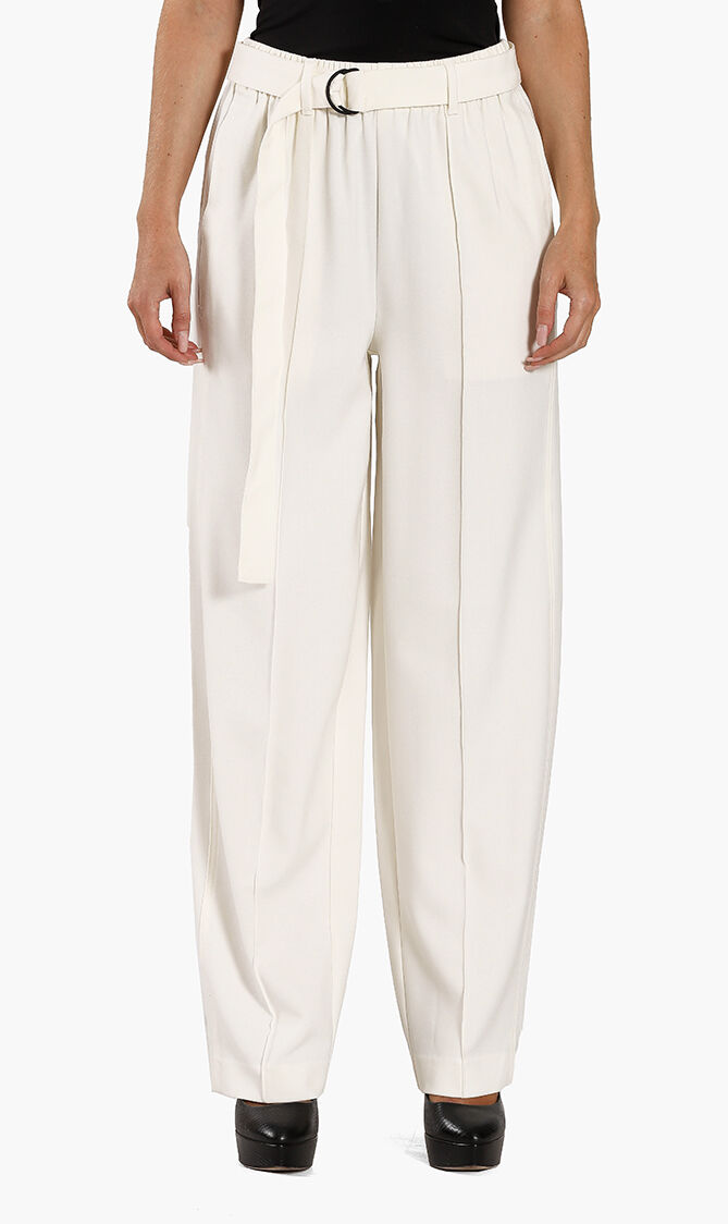 High-Waisted Flowy Wool Pants