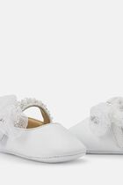 TULLE PEARLS HANDMADE DECORATED SINGLE STRAP VELCRO LEATHER BALLERINAS