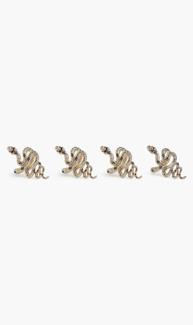 LOB SNAKE W/BLUE+RED CRYSTALS PLATED RINGS - SET OF 4