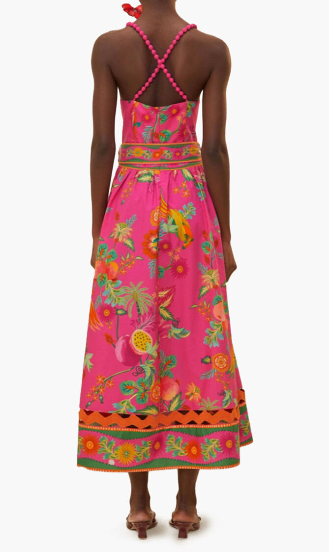 Delicate Fruit Garden Pink Midi Dress