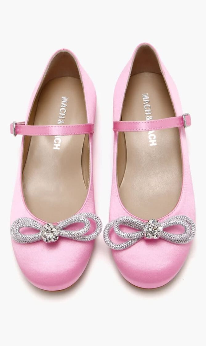 DOUBLE BOW PINK SATIN MINI BALLERINA