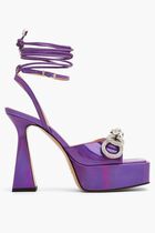 IRIDESCENT PURPLE DOUBLE BOW PLATFORM SANDALS 140MM