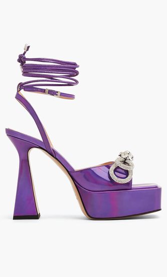 IRIDESCENT PURPLE DOUBLE BOW PLATFORM SANDALS 140MM