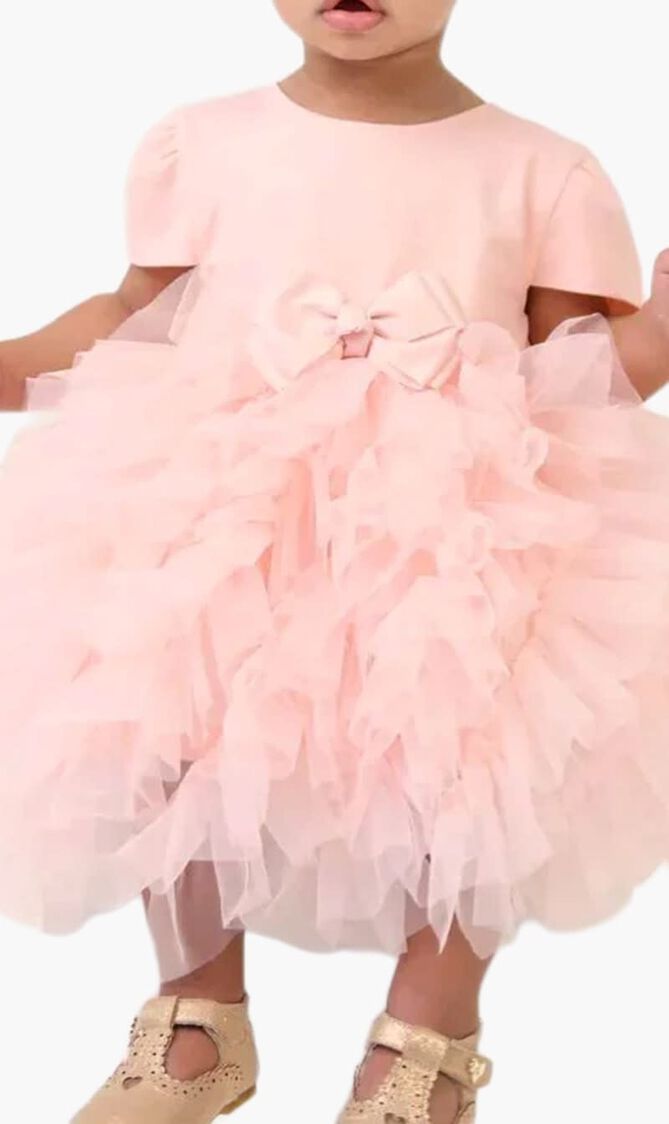 MILLE FEUILLE S S BABY DRESS PEACH