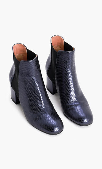 Snake Effect Leather Ankle Boots