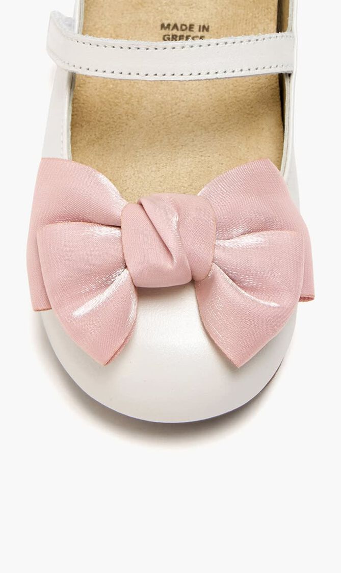 ORGANZA BOW EMBELLISHED SINGLE STRAP LEATHER BALLERINAS