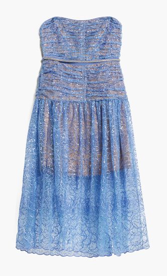 EMBROIDERED SEQUIN STRAPLESS MIDI DRESS