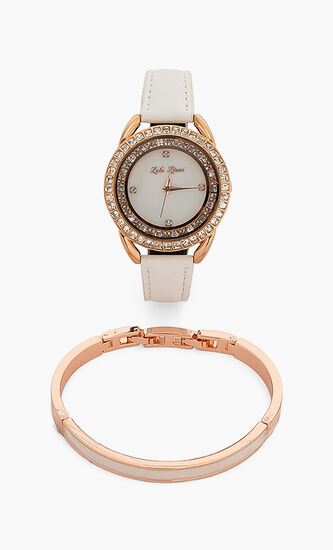 Stone Studded Analog Watch and Bangle Set