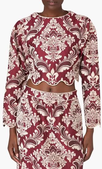 BICOLOR JACQUARD WAVES LONG SLEEVE TOP