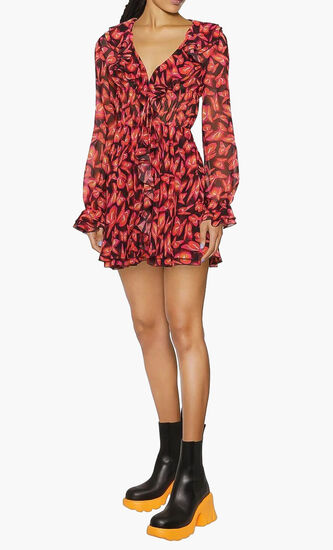 All Over Printed Motif Mini Dress