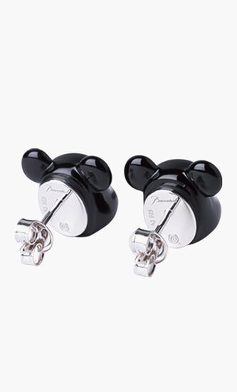 Bac Bearbrick Stud Earring Silver Black Crystal