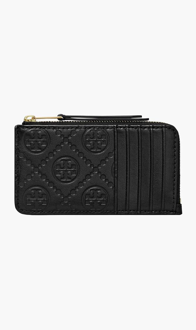 T Monogram Leather Zip Card Case