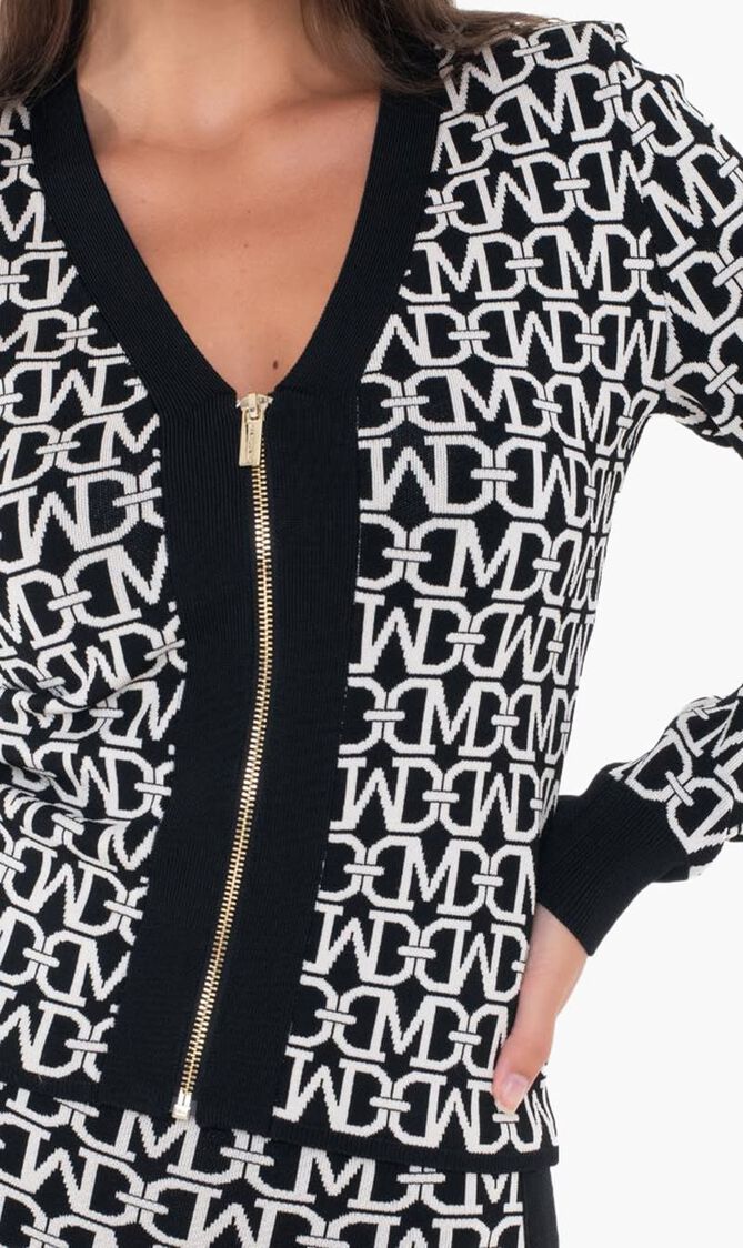 Allover Jacquard Long Sleeve Cardigan