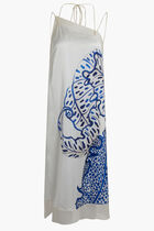 FOLIAGE PRINT SATIN DRESS