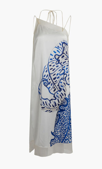 FOLIAGE PRINT SATIN DRESS