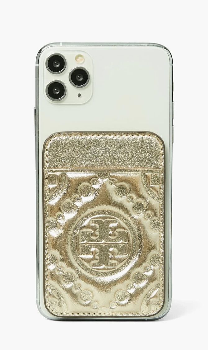 T Monogram Embossed Metallic Card Pocket