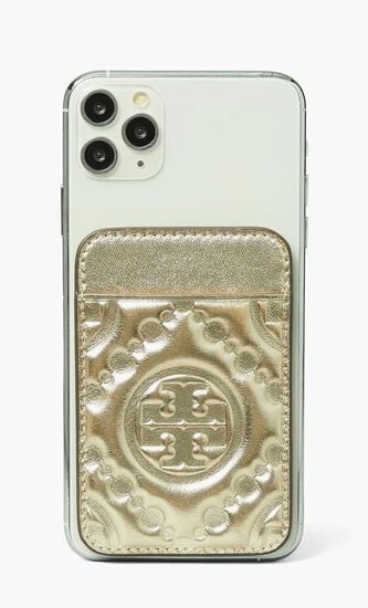 T Monogram Embossed Metallic Card Pocket