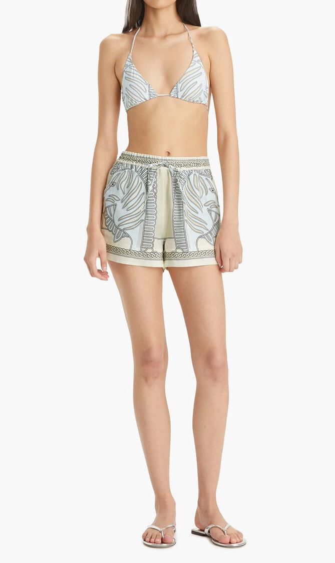 PRINTED LINEN CAMP SHORT