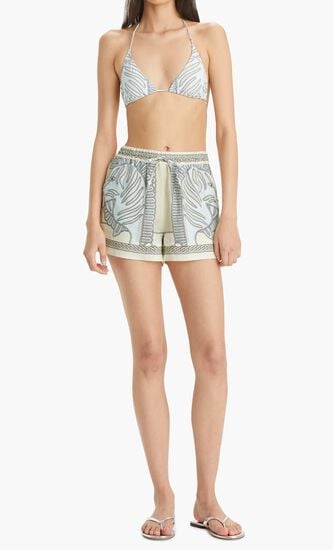 PRINTED LINEN CAMP SHORT