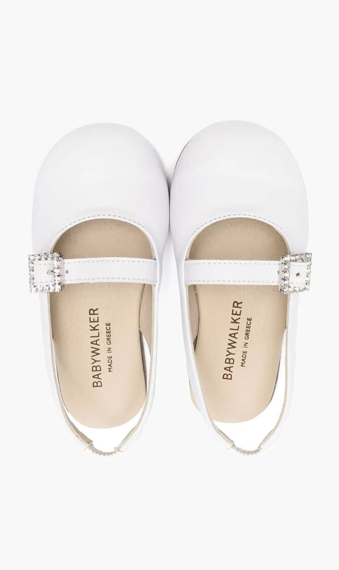 CRYSTAL BUCKLE DECORATED SINGLE STRAP LEATHER BALLERINAS