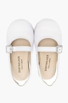 CRYSTAL BUCKLE DECORATED SINGLE STRAP LEATHER BALLERINAS