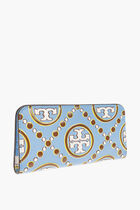 T Monogram Contrast Embossed Zip Slim Wallet