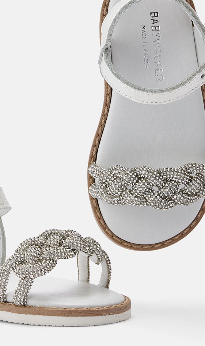 CRYSTAL BRAID BAND EMBELLISHED LEATHER SANDAL