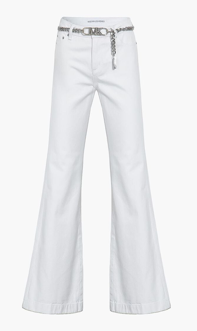 Denim Belted Flared Jeans