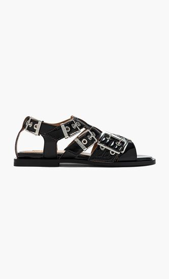 FEMININE BUCKLE FLAT STRAP SANDAL NAPLACK