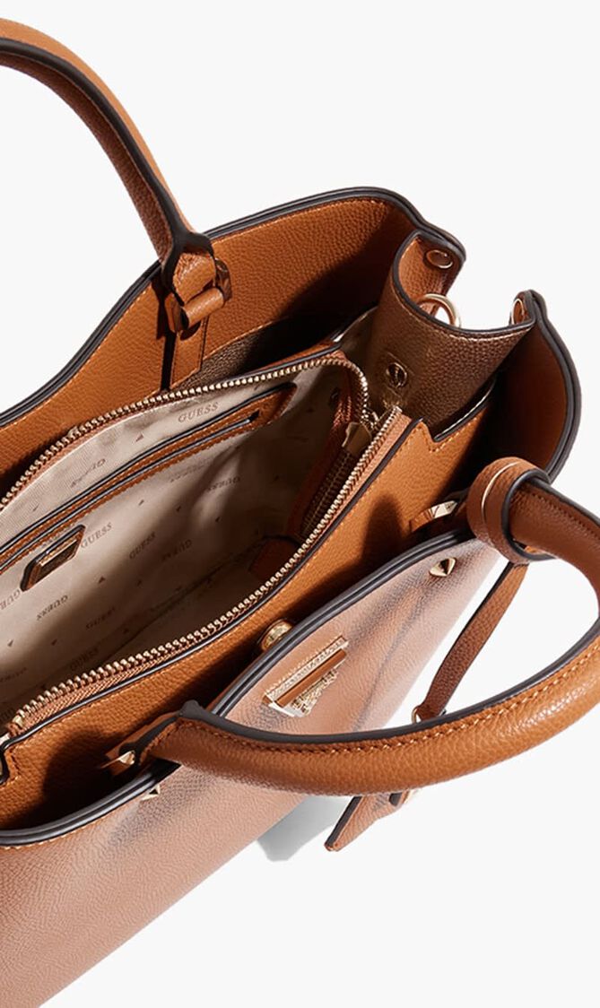 Logo Detail Textured Satchel Bag