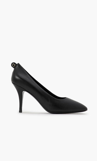Ladies Black Leather Gancini Pumps