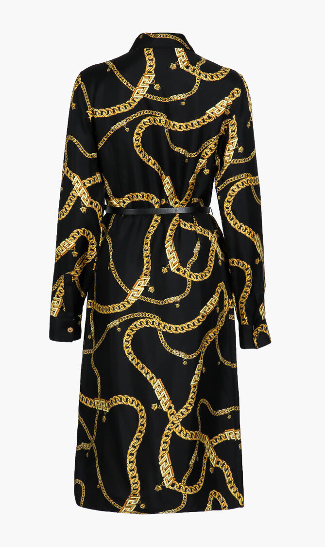 Greca Chain Belted Midi Shirt Dress