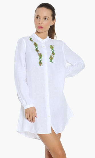 Embroidered Sweet Fishes Shirt Dress