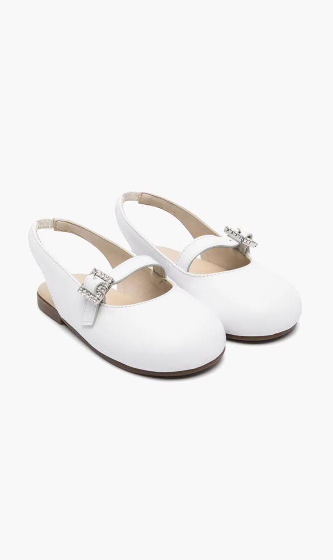 CRYSTAL BUCKLE DECORATED SINGLE STRAP LEATHER BALLERINAS