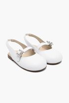 CRYSTAL BUCKLE DECORATED SINGLE STRAP LEATHER BALLERINAS