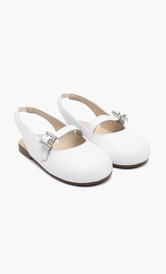 CRYSTAL BUCKLE DECORATED SINGLE STRAP LEATHER BALLERINAS
