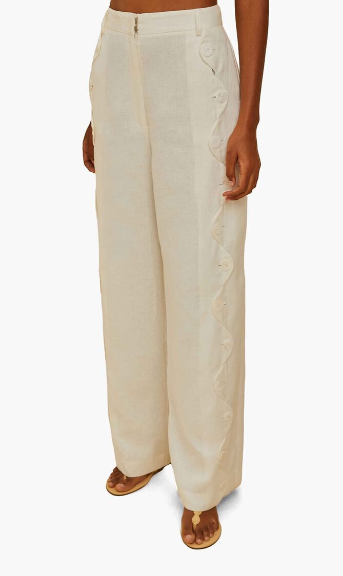 OFF WHITE HIGH WAISTED WAVY BUTTONING PANTS