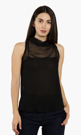 Draped-Neck Sleeveless Blouse