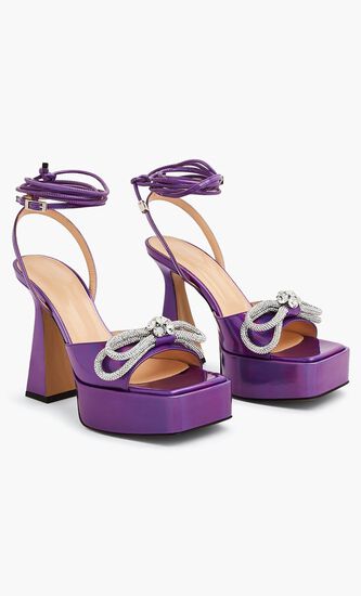 IRIDESCENT PURPLE DOUBLE BOW PLATFORM SANDALS 140MM