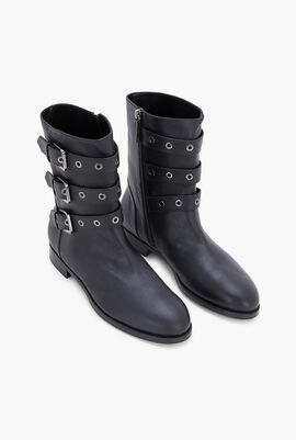Leather Multi-Buckle Boots