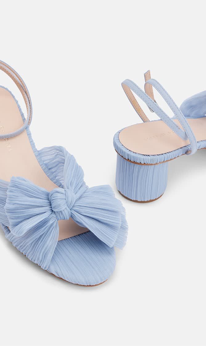 DAHLIA PLEATED KNOT HEELED SANDAL WITH ANKLE STRAP