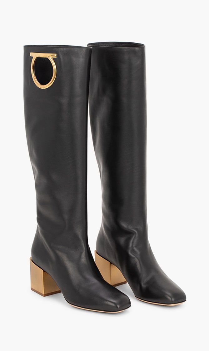 Buy SALVATORE FERRAGAMO Avio 55 Knee High Leather Boots for SAR 2625.00 The Deal Outlet