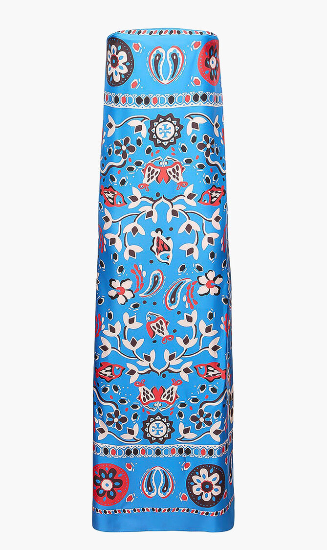 Printed Silk Strapless Dress