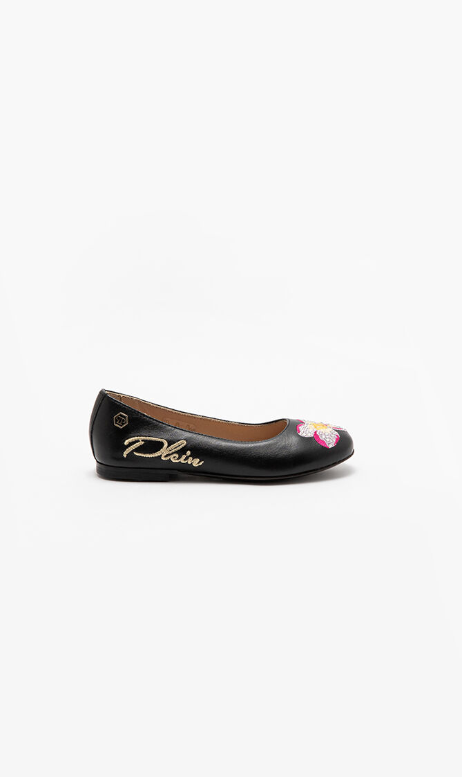 Embroidered Leather Ballerina Flats