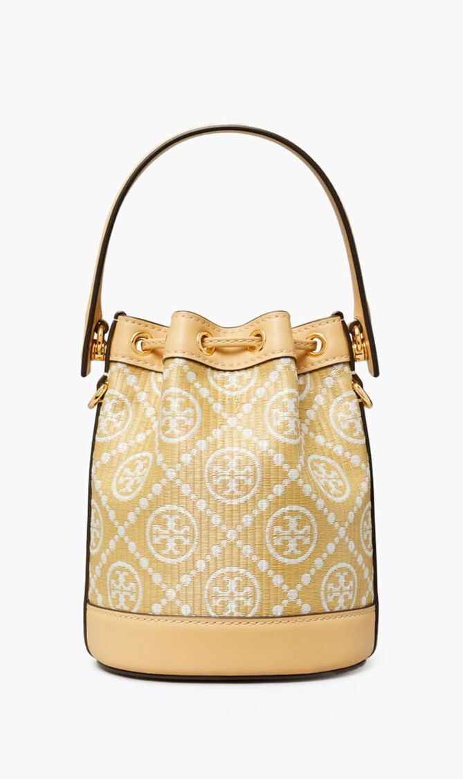 T Monogram Raffia Mini Bucket Bag