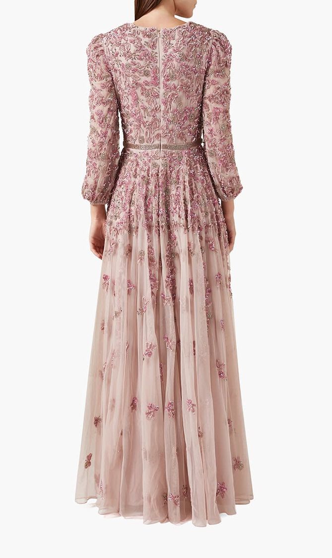 Mesh V Neckline Embellished Gown