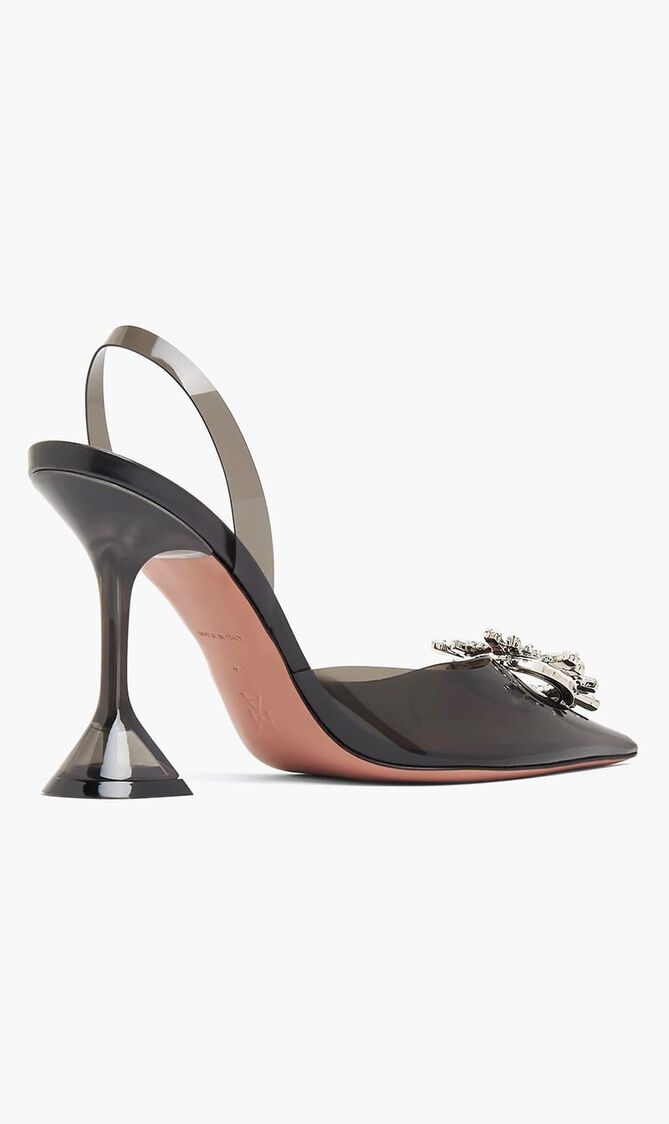 BEGUM GLASS SLING PRINTED PVC CAMO + BLACK DIAMOND CRYSTALS 95 MM CL PLEXI HEEL