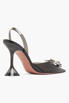 BEGUM GLASS SLING PRINTED PVC CAMO + BLACK DIAMOND CRYSTALS 95 MM CL PLEXI HEEL