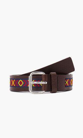 Pattern Stripe Leather Belt