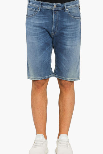 Button Fly Tapered Denim Shorts